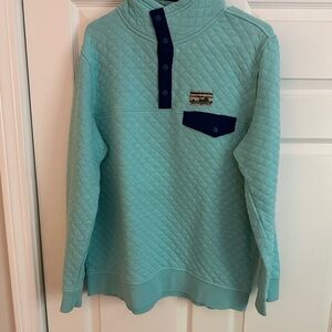Patagonia Blue Quilted Pullover with Tan Trim